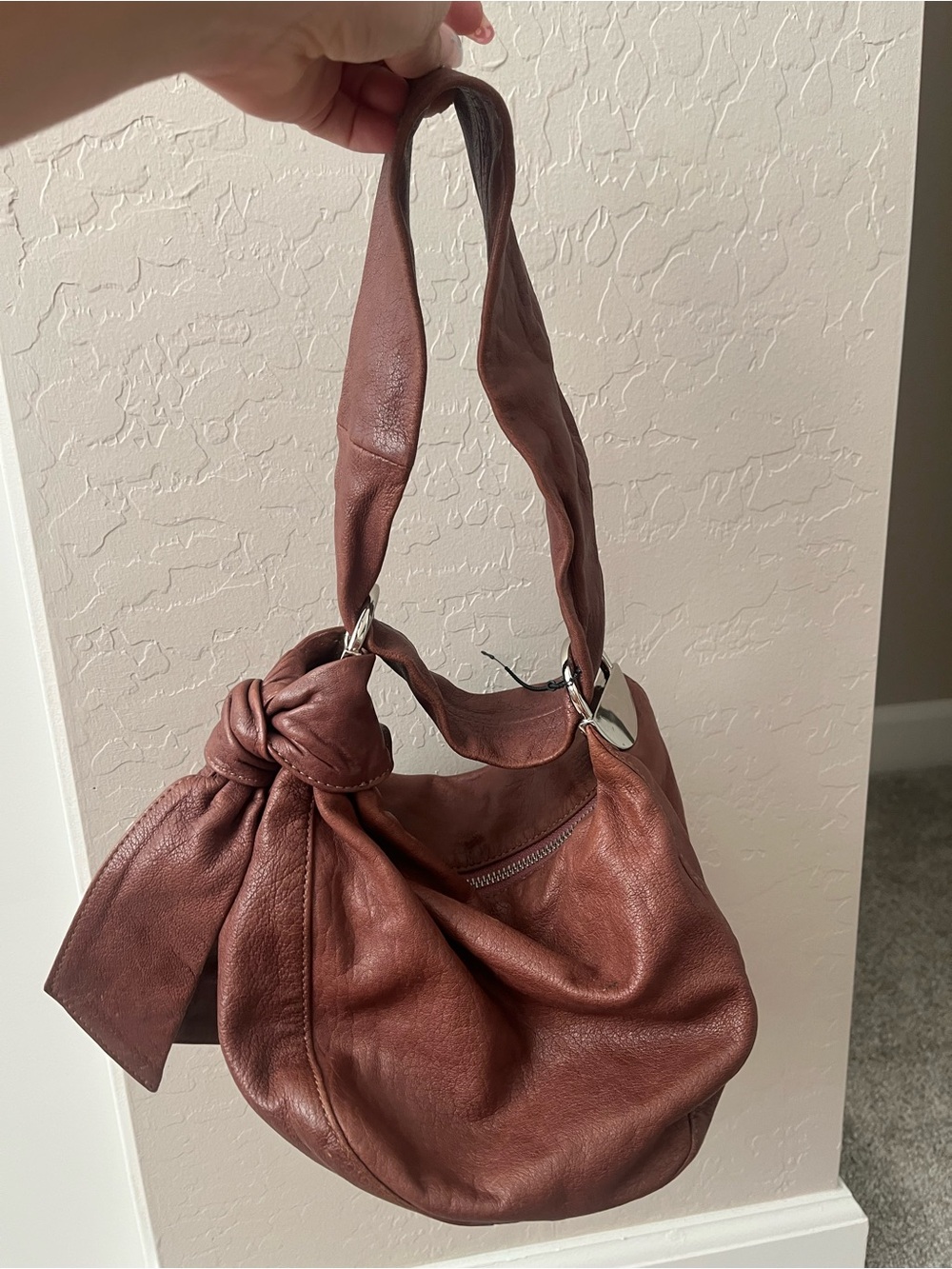 Kooba Brown Leather Knot-Accent Shoulder Bag